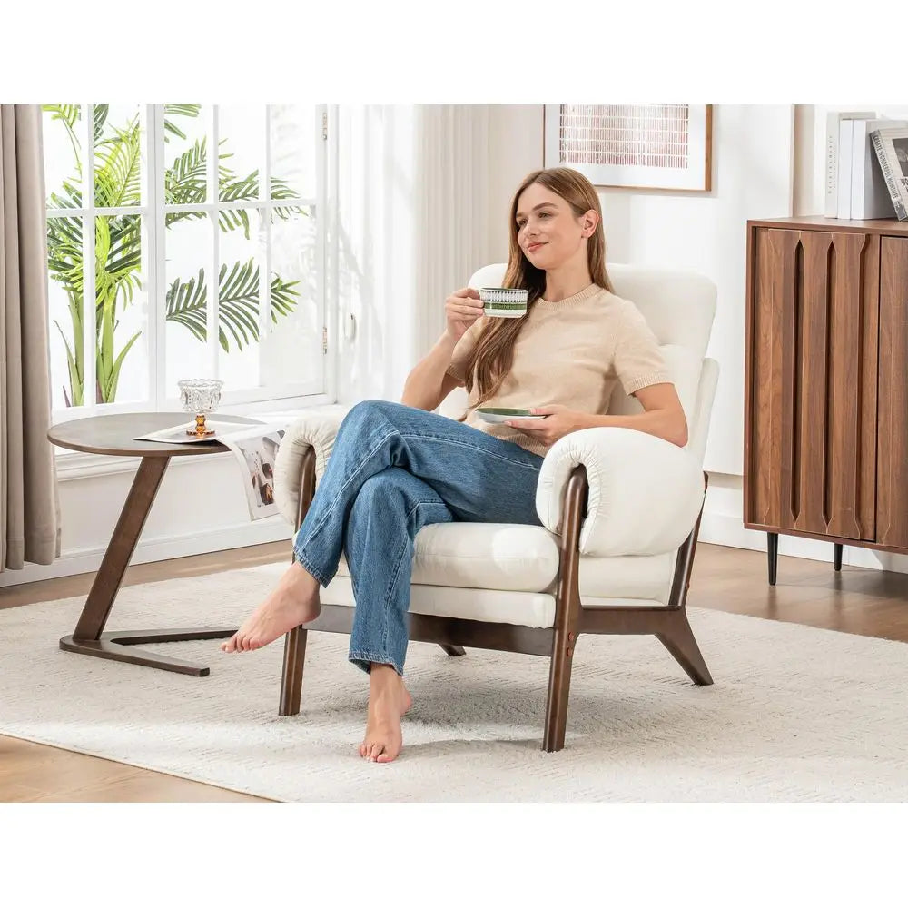 Century Modern Accent Chair,Upholstered Armchair with Solid Wood Frame amp Soft Cushion for Living Room,Reading,Bedroom,Belcony,