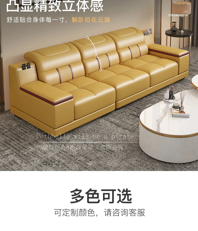 Leather Sofa Modern Simple Living Room Small Apartment Latex Storage Top Layer Leather Sofa