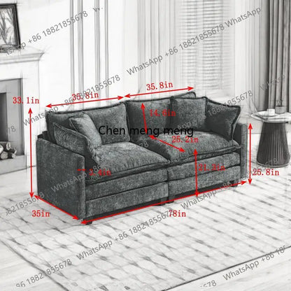 Modern Black Sectional Couch - Cloud Sofa Loveseat, Comfy Double Layer Upholstered Seats, Breathable Chenille Fabric, Ideal for