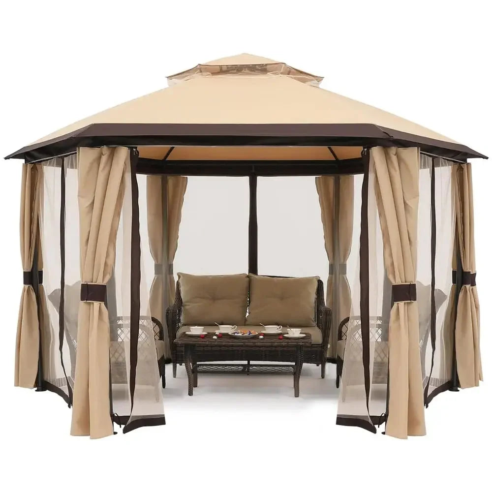 For 10'x10' Gazebos for Outdoor Hexagonal Gazebo with Netting and Privacy Curtains By, 120