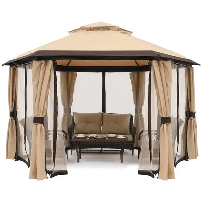 For 10'x10' Gazebos for Outdoor Hexagonal Gazebo with Netting and Privacy Curtains By, 120"L X 120"W X 110"H, 74.8 Pounds