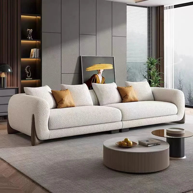 Modern White Fabric 1-2 -3 -4 Seats Sofa Couch Light Luxury Designer Hotel Living Room Furniture Teddy Velvet Straight Sofa Set