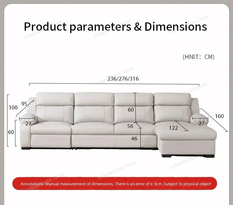 L-shaped Living Room Sofa Leather Electric Recliner Sofa Multi-functional Sofa Bed Folding Small Furniture with Storage Space
