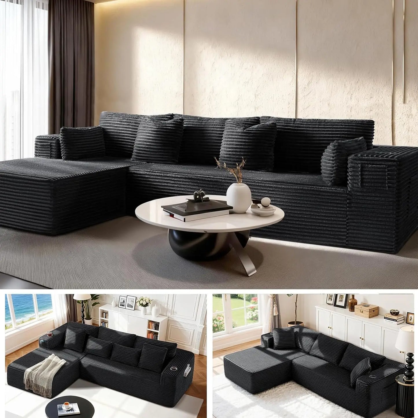 108" Cloud Sectional Couch, Comfort U Shaped Boneless Couch for Living Room, Extra Deep Seats No Assembly, Minimalist Modular