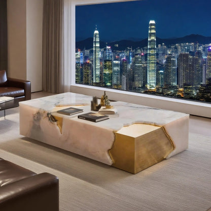 Rectangle jade luxury stone coffee table living room square modern design large flat layer luxury stone coffee table