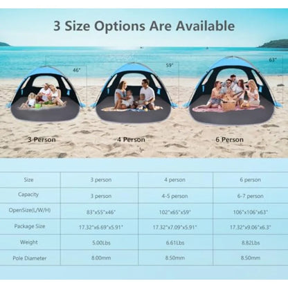 Beach Tent Sun Shelter with UPF 50+ UV Protection Lightweight Easy Setup Portable Beach Canopy for Family Large Space for Beach