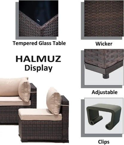 7 Pieces Outdoor Patio Furniture Sets,Wicker Conversation Set Sectional Sofa,Includes 6 All-Weather High Back PE, Customized