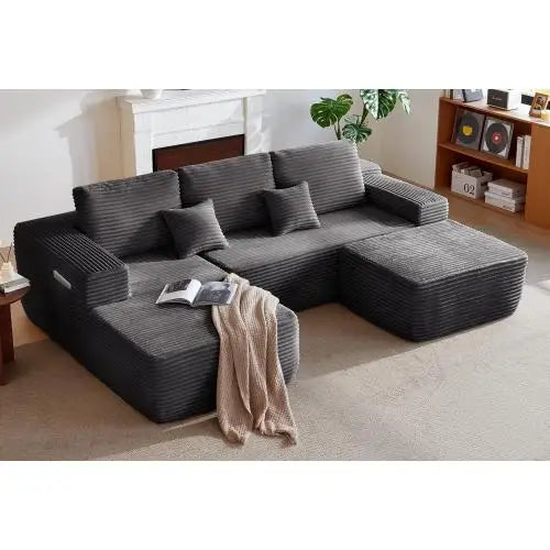 104" Cloud Sectional Sofa with U-Shape Chaise and Side Pockets , Modern Modular Design, Deep Seating