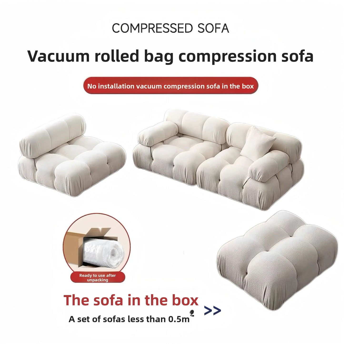 Italian Luxury Modular Sofa Vacuum Compressed Tufted Lazy Sofa Bread Design for Living Room