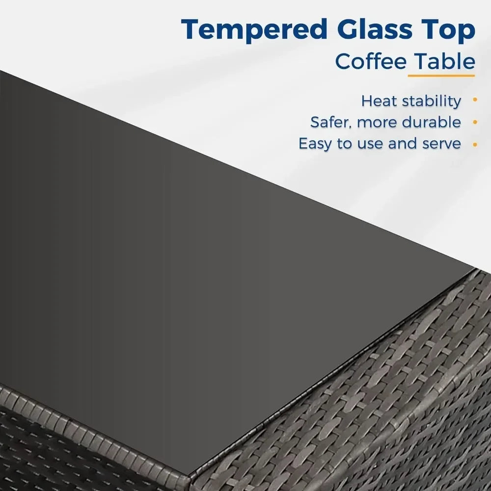 Wicker Conversation Set for Porch Deck Camping Gray Rattan Sofa Chair With Cushion  Camping Table Patio Furniture Outdoor Set