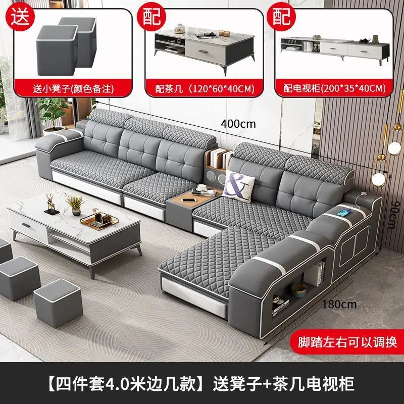 Modern leave-in multi-functional sofa, simple size, detachable and washable fabric sofa combination U-shaped sofa living room