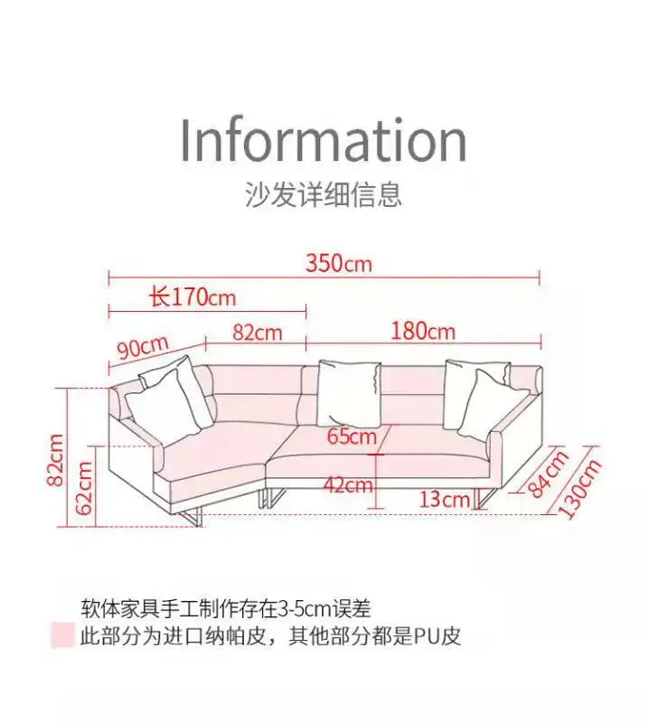 Italian minimalist leather sofa living room size apartment princess corner first layer cowhide down combination light luxury sty