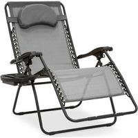 Oversized Zero Gravity Chair, Folding Outdoor Patio Lounge Recliner w/Cup Holder Accessory Tray, Pillow - Gray
