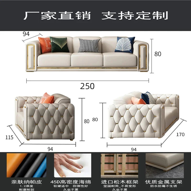 A2-7   new light luxury leather sofa living room combination size modern simple first-layer cowhide sofa