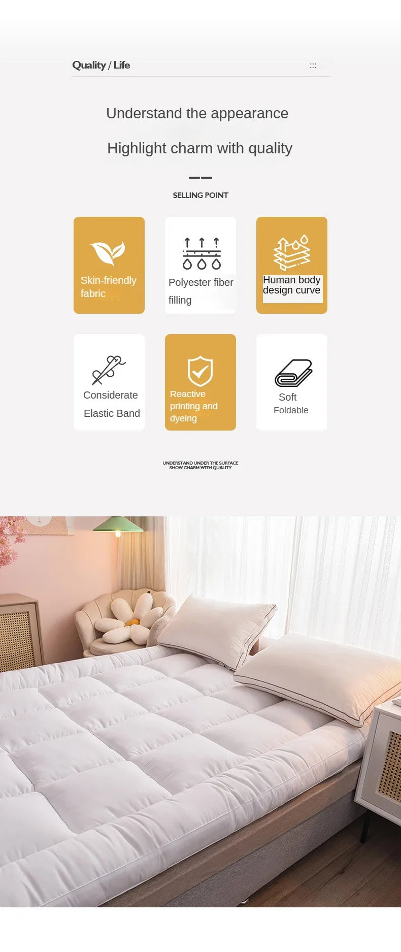 Queen Mattress Topper for Body Pain Relief, 1000 GSM Extra Thick Mattress Pad Cover with Elastic Pocket, 7D fiber Bed Topper