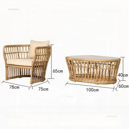 Simple Home Restaurant Garden Sofas Comfortable Balcony Coffee Shop Rattan Chair Outdoor Courtyard Villa Furniture Casual Sofa H