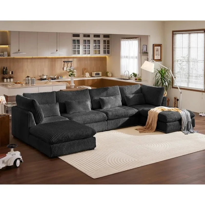 Wide Seat Sectional with Reversible Chaise, Modern Comfy Sleeper Sofa Bed for Living Room, Shaped Couches in Corduroy