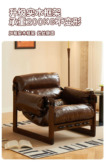 High-End Solid Wood Recliner Sofa Chair Home Personal Leisure Living Room Furniture Small Sofa Comfortable Lazy Chair