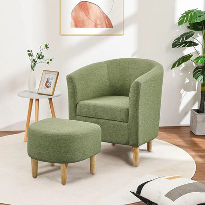 Elegant Upholstered Barrel Chair with Ottoman, Comfortable for Living Room or Bedroom, Green