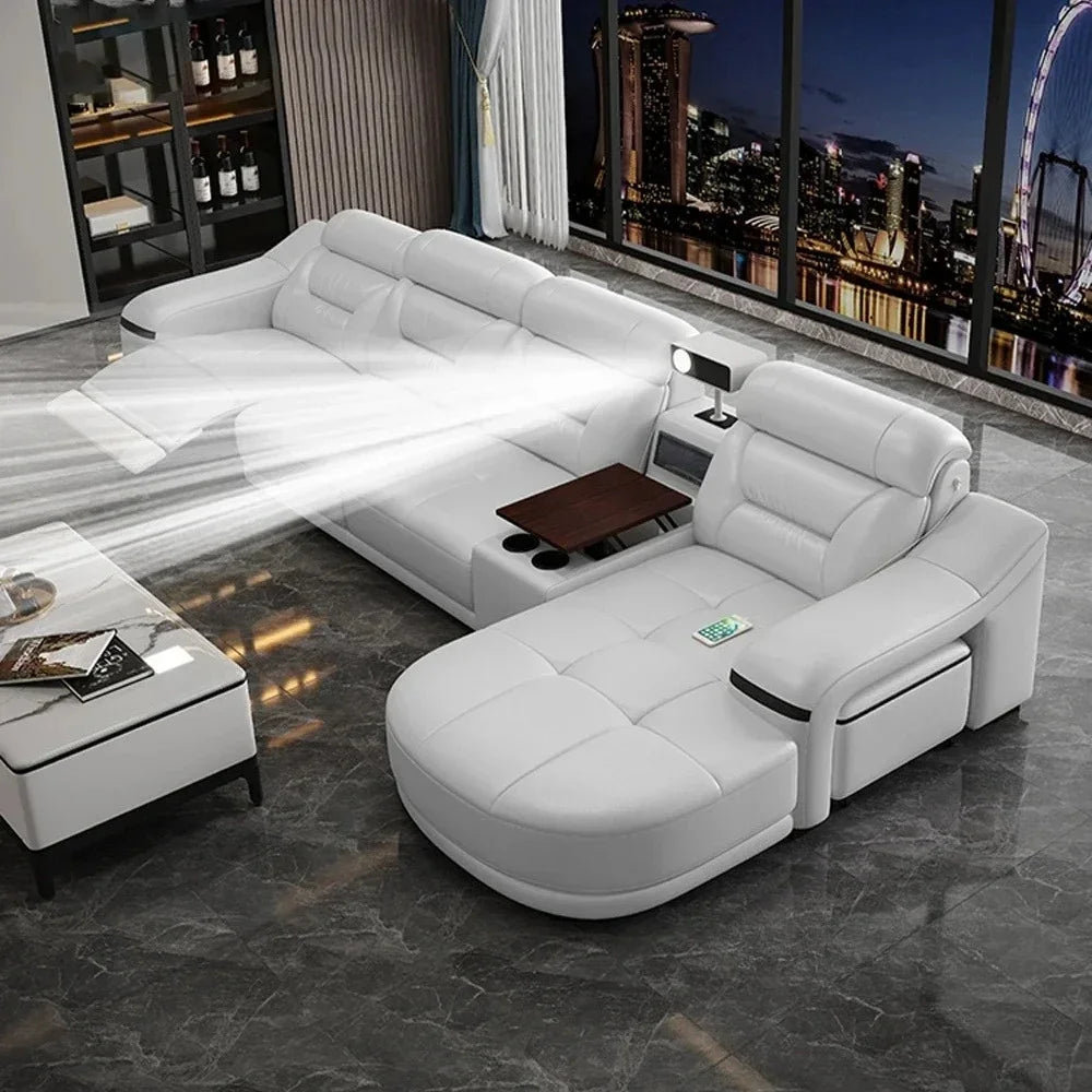 MINGDIBAO Genuine Leather Living Room Sofa Set Power Reclining Couch Electric Recliners with Stool Seating Room, Sofa Reclinable