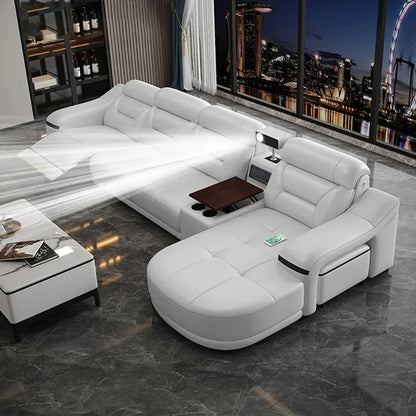 MINGDIBAO Genuine Leather Living Room Sofa Set Power Reclining Couch Electric Recliners with Stool Seating Room, Sofa Reclinable