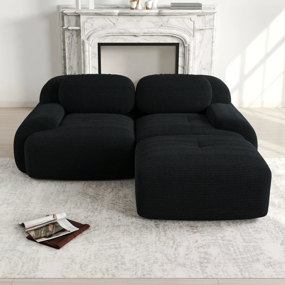 82'' Corner Sofa in Soft Cord Fabric, Modular Combined with Curved Armrests, Without Mounting, Highly Elastic Foam Upholstery