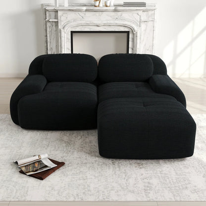 82'' Corner Sofa in Soft Cord Fabric, Modular Combined with Curved Armrests, Without Mounting, Highly Elastic Foam Upholstery