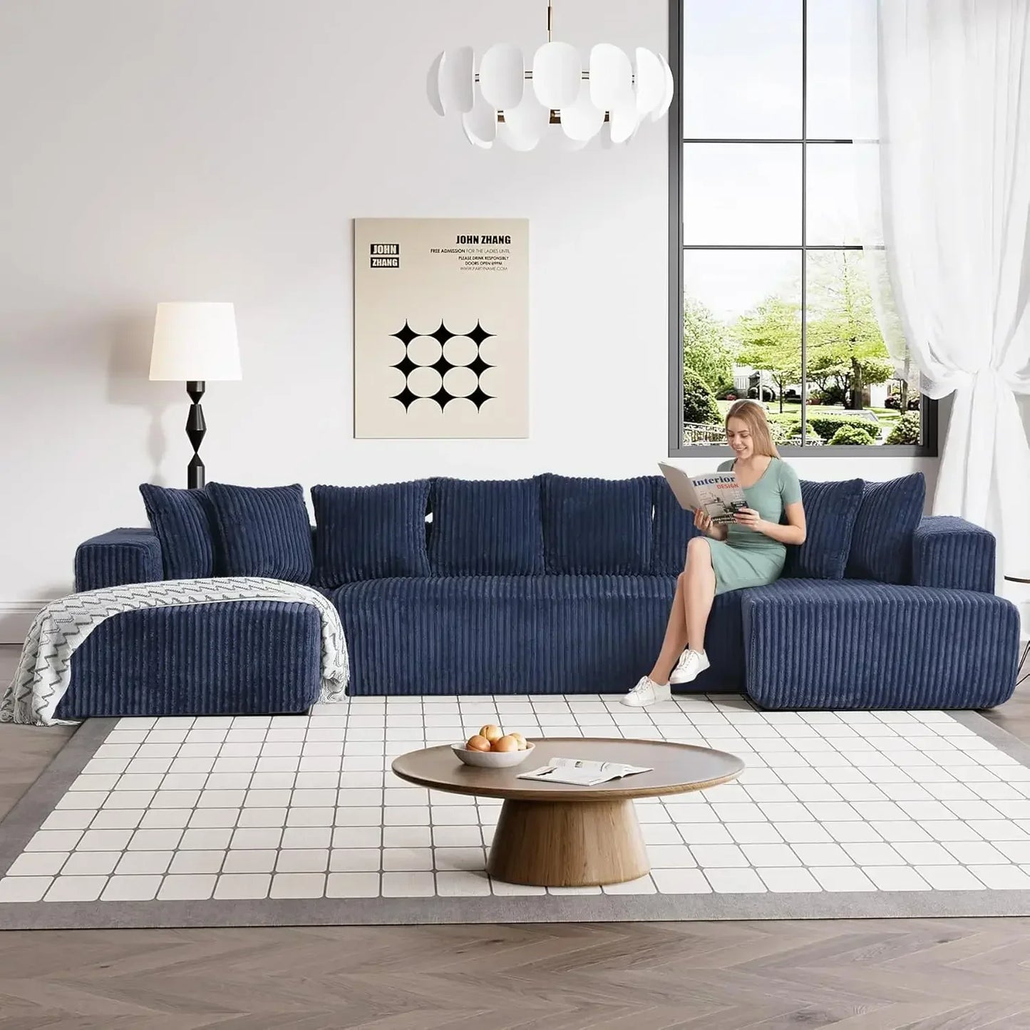 Retro 131" Modular Sectional Couch, Luxury Couches For Living Room, Corduroy Sofa With Chaise Lounge Comfy