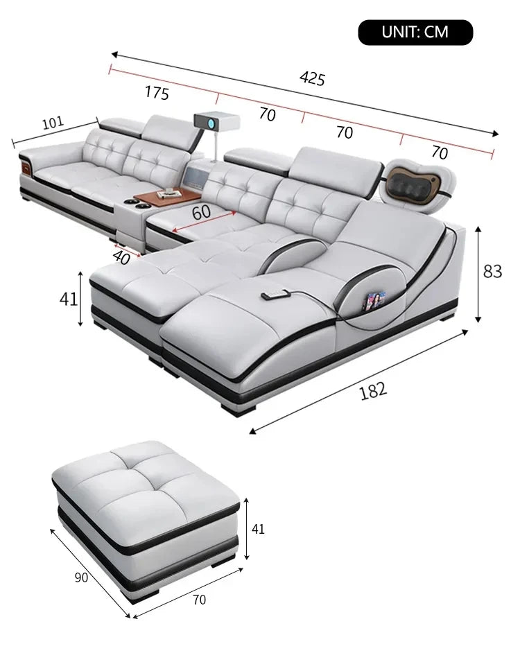 Luxury Charging  Sofas Bed U Shaped Sectional Furniture 7 Seat Modern European Fabric Living Room Sofas Set