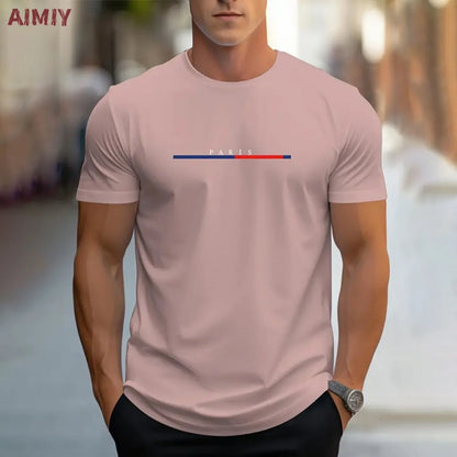 Summer Men's T-shirt Top Casual Loose Fit Oversized T-shirt PARI Letter Pattern Printed Round Neck Short Sleeved Homme Vêtement