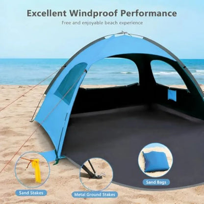 Beach Tent Sun Shelter with UPF 50+ UV Protection Lightweight Easy Setup Portable Beach Canopy for Family Large Space for Beach