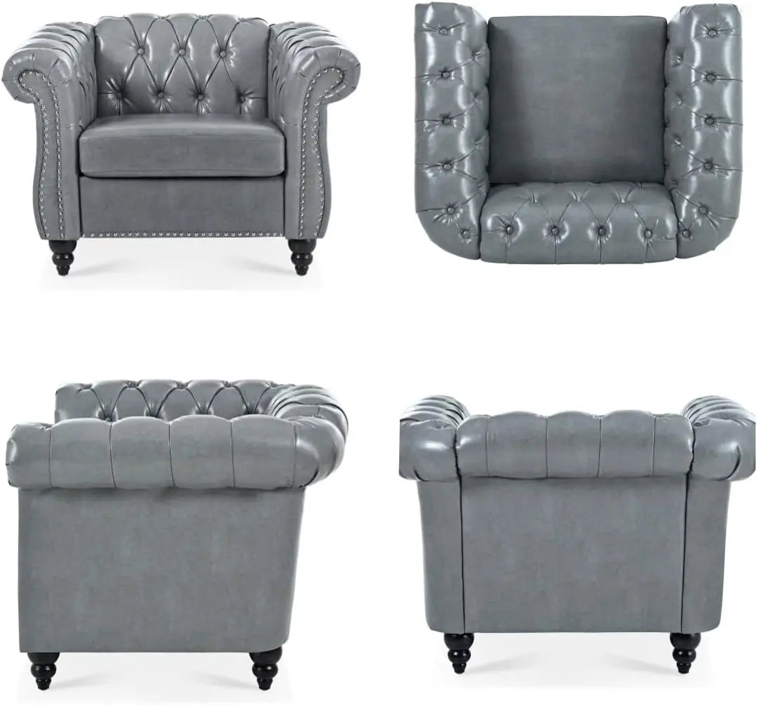 Sofa Chair for Living Room Modern PU Leather Upholstered Armchair Oversized Comfy Single Sofa Chair with Cushion Mid Century Tuf