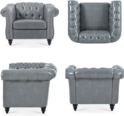 Sofa Chair for Living Room Modern PU Leather Upholstered Armchair Oversized Comfy Single Sofa Chair with Cushion Mid Century Tuf