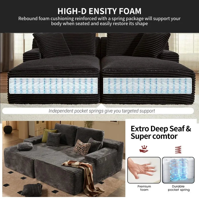 Compression sofa Modular combination Corduroy large striped fabric Compression packaging Boneless sponge sofa Double recliner