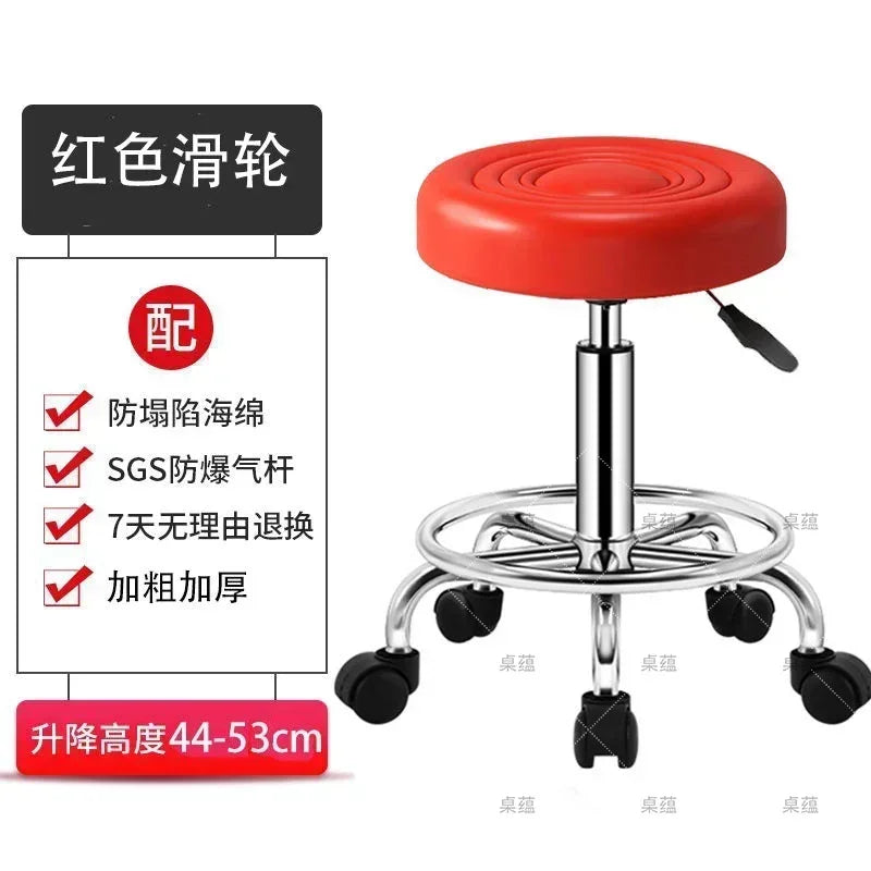 PU Leather Modern Rolling Stool Low Back Height Adjustable Work Salon Drafting Swivel Task Chair with Footrest