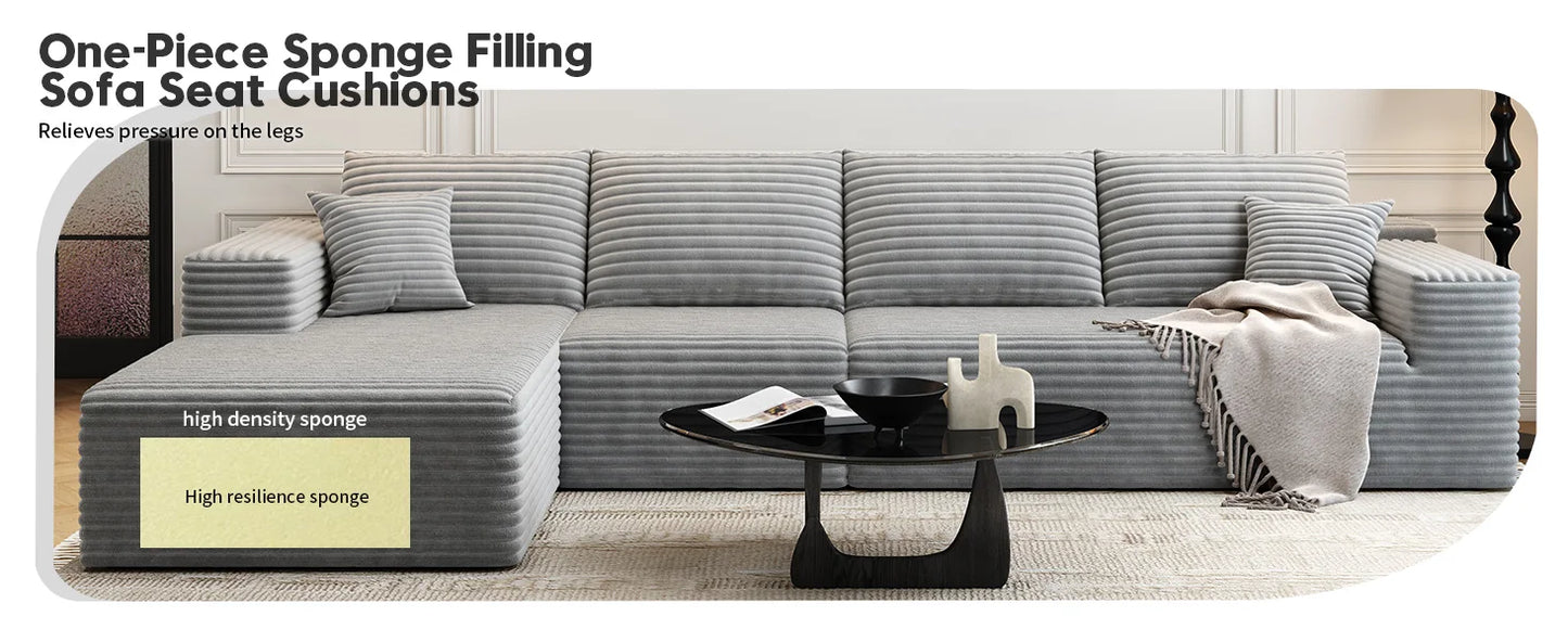 107.5" Cloud Modular Sectional Couch with 1 Ottoman,Modern Minimalist Upholstered Couches, Comfort U Shaped Sofa for Living Room
