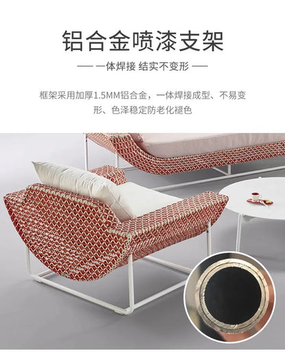 Outdoor Patio Rattan Sofa Hotel Homestay Open-Balcony Leisure Table and Chair Waterproof Sunproof Furniture Set