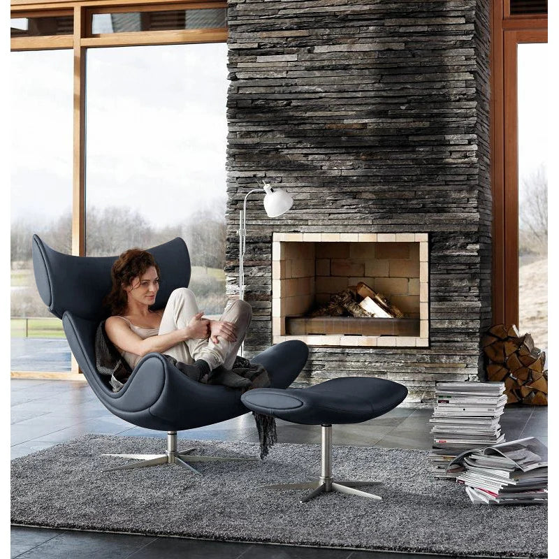￥#Nordic Finished Designer Living Room Lounge Imola Recliner Single Sofa Chair and Ottoman