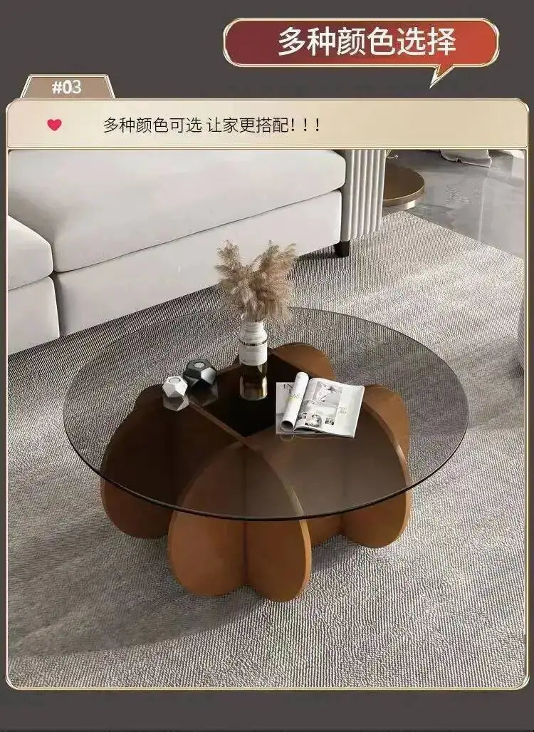 Table basse de salon ronde en verre trempé, design créatif, résistante aux hautes températures, style luxe