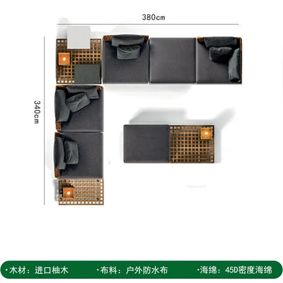 Nordic Solid Wood Sofa Chair Leisure Patio Living Room Furniture Villa Luxury Sofa Combination Garden Furniture Sets Rattan