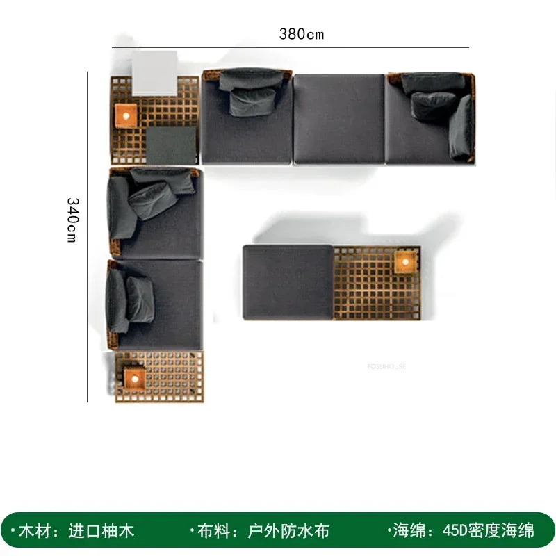 Nordic Solid Wood Sofa Chair Leisure Patio Living Room Furniture Villa Luxury Sofa Combination Garden Furniture Sets Rattan