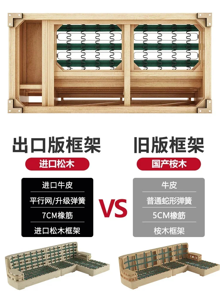 The first layer leather sofa high-grade villa solid wood high-end living room modern simple apartment blue Nordic style custom