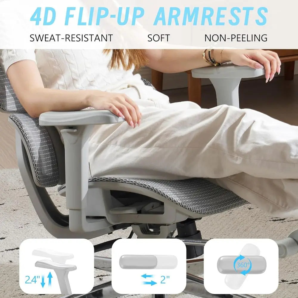 High-Back Mesh Ergonomic Office Chair with Adjustable Footrest, Lumbar Support, and 4D Armrests for Home and Gaming Desks