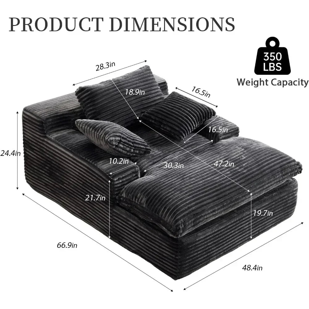 67" Boneless Chaise Lounge Chair Indoor Oversized Corduroy Upholstered Sofa Bed Deep Seat Sleeper Couch Reading Chair Cloud