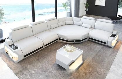 Modern Living Room Furniture L Shape Corner LED Leather Sofa with app control