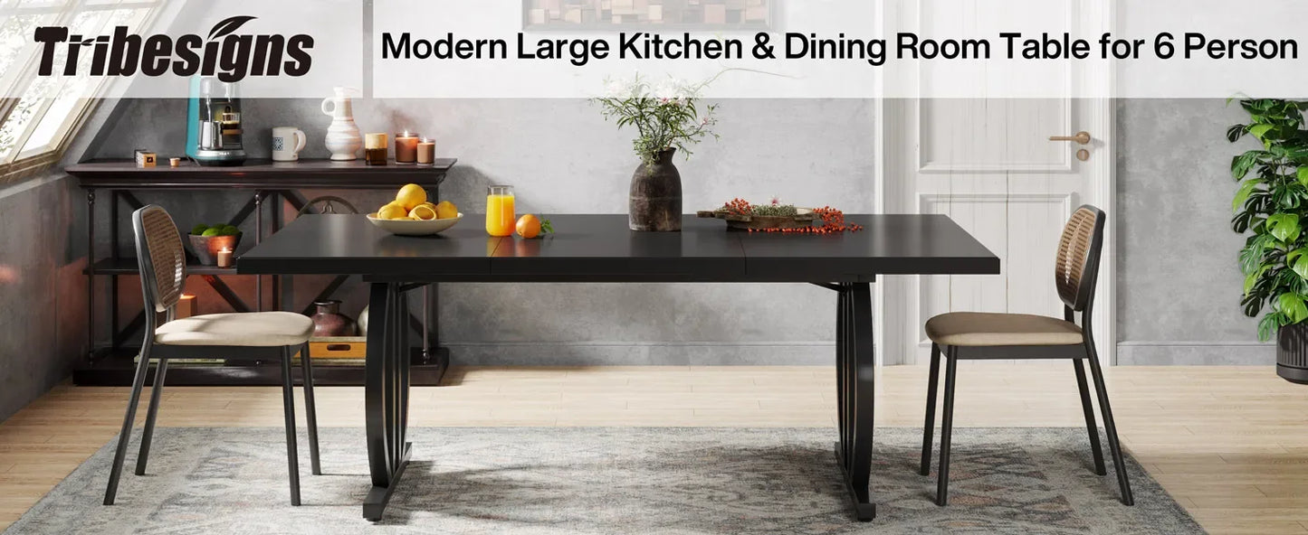 Tribesigns Dining Table for 4-6 People, 63-Inch Large Dinner Table with Heavy Duty Metal Frame, Modern Industrial Kitchen Table