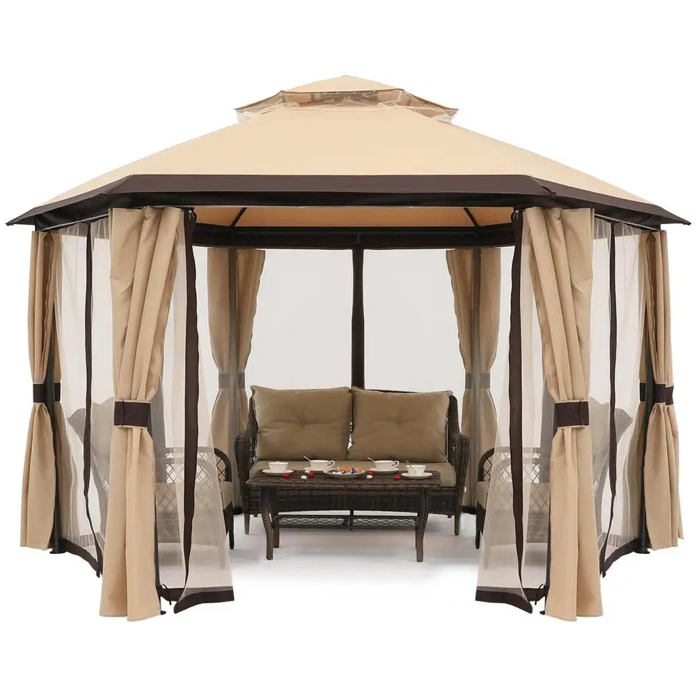 For 10'x10' Gazebos for Outdoor Hexagonal Gazebo with Netting and Privacy Curtains By, 120"L X 120"W X 110"H, 74.8 Pounds