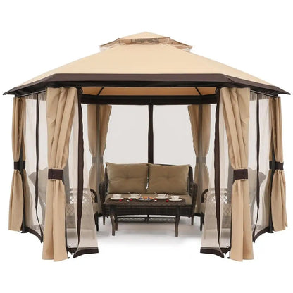 For 10'x10' Gazebos for Outdoor Hexagonal Gazebo with Netting and Privacy Curtains By, 120"L X 120"W X 110"H, 74.8 Pounds