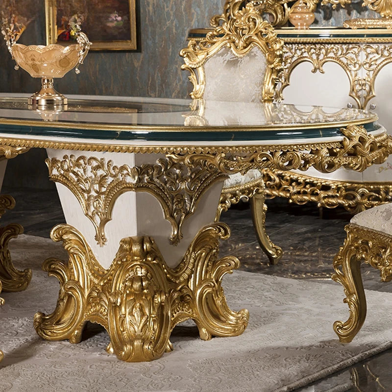 Upscale Royal Luxury Restaurant Furniture Set Custom Classical Wooden Gold Leaf Dining Table