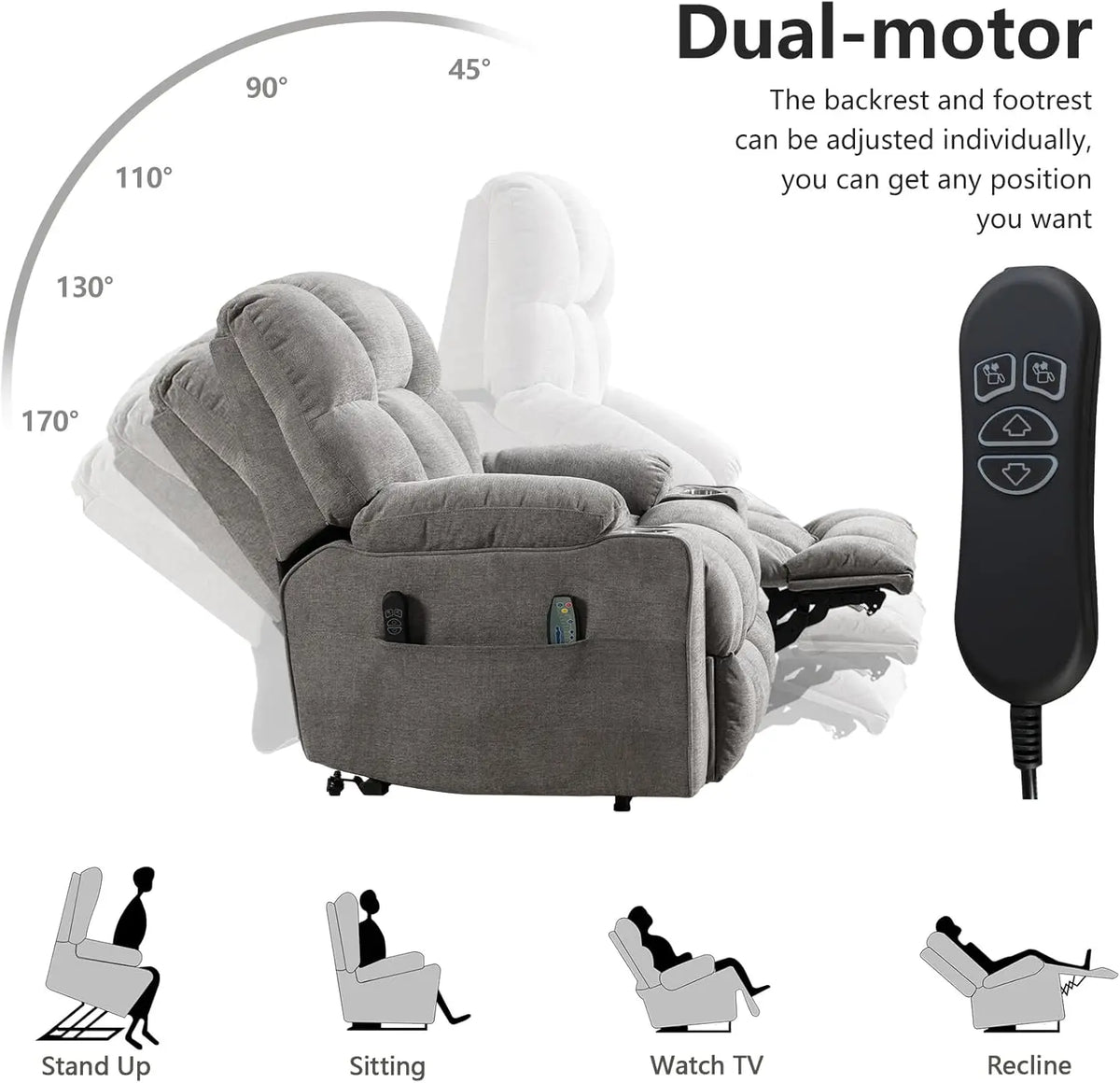 EBELLO Oversized Power Lift Recliner Chair for Elderly, Electric Recliner Chair with Massage and Heating with USB Port